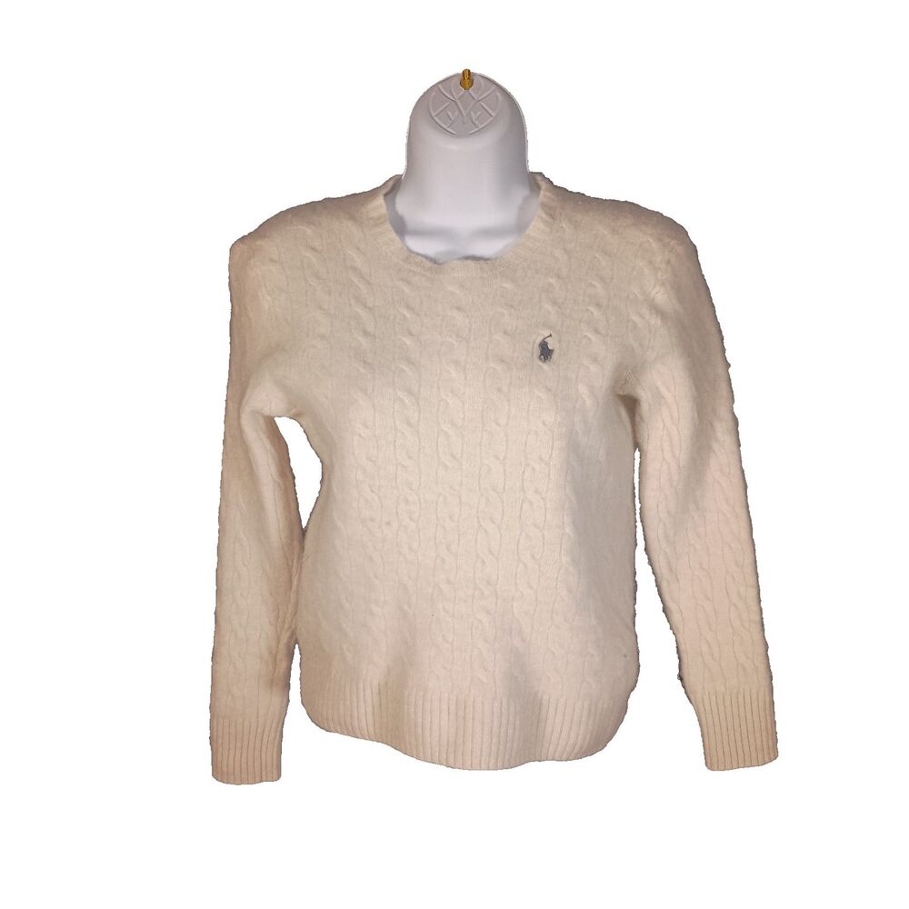 Polo Ralph Lauren Cable Sweater White Wool Cashmere Womens Medium - Picture 2 of 5